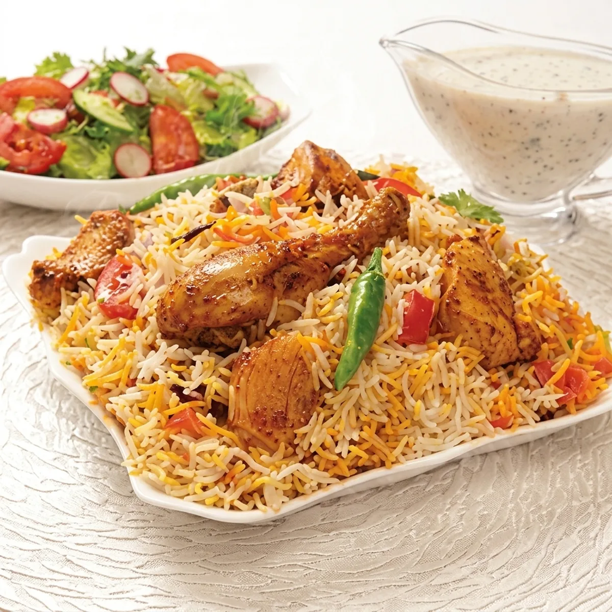 Chicken biryani at Green Chili Indian restaurant near Arbour Lake Calgary
